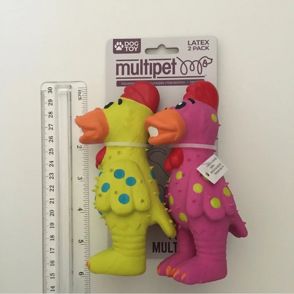 Dog Toys 2 Latex Chickens Squeakers Fetch Toss Play Squeak NEW | Multipet